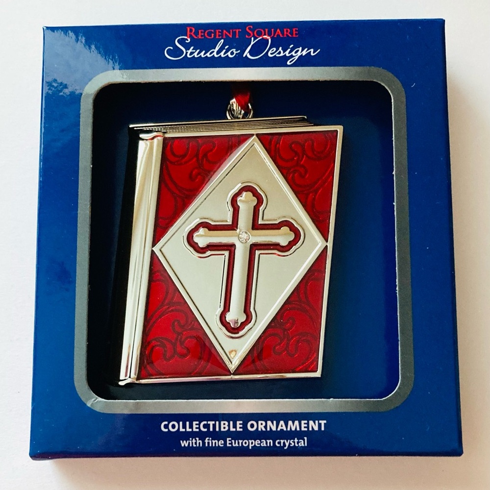 NEW Red Silver Cross Collectible Christmas Ornament with European Crystal